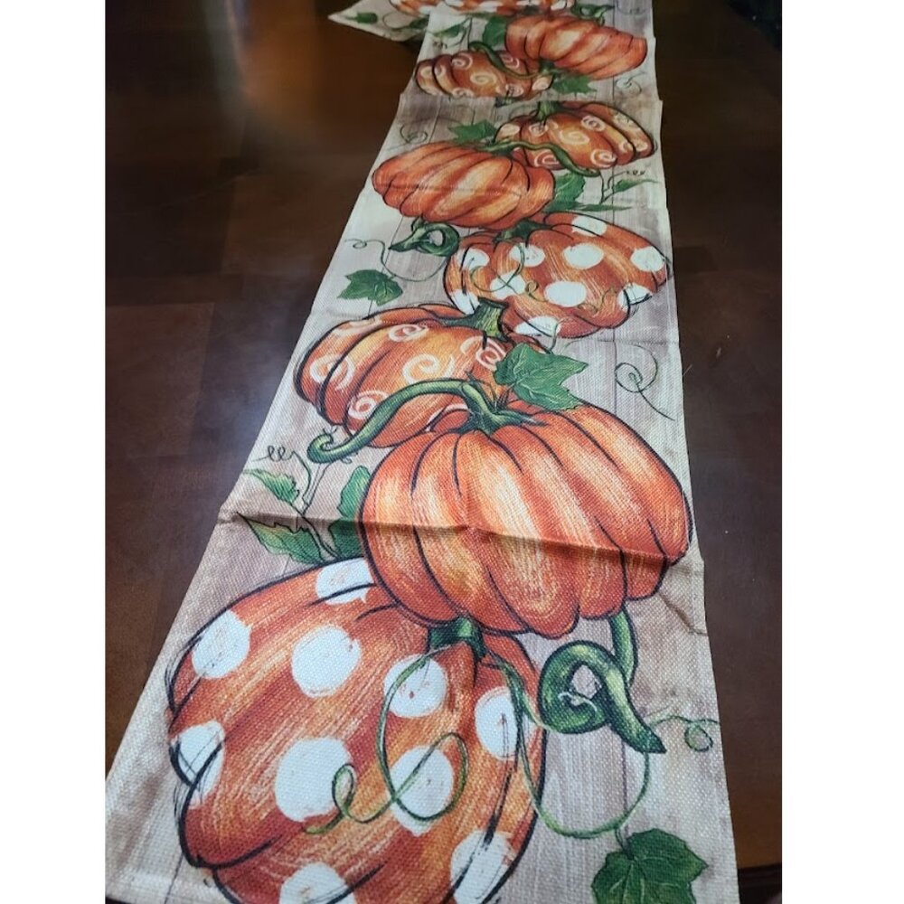 Pumpkin Table Runner Farmhouse Fall Decor Orange Decorative Thanksgiving Cloth